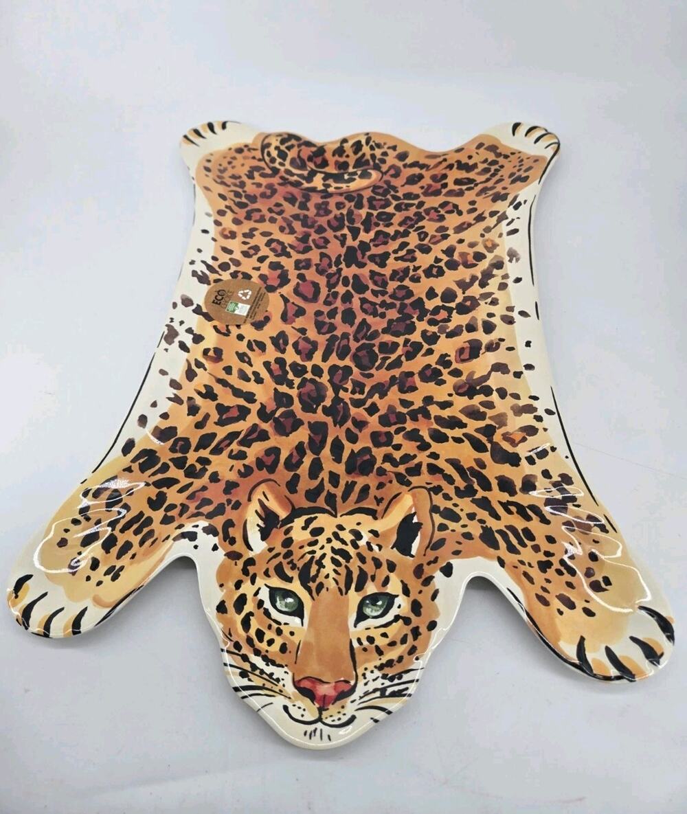 Large Leopard Finely Detailed Durable Melamine Tray Platter 22"x14.5" NEW